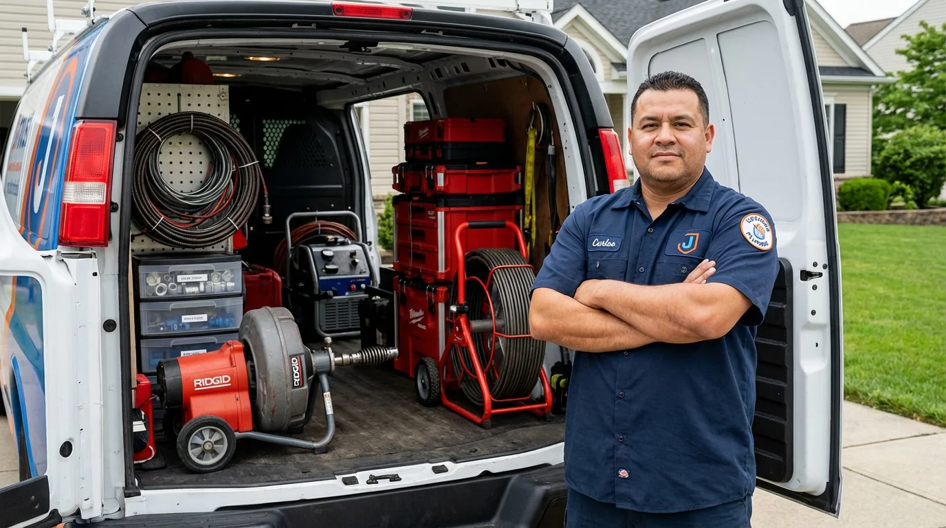 Professional drain cleaning equipment and Johns Plumbing LLC plumber in Coal Hill