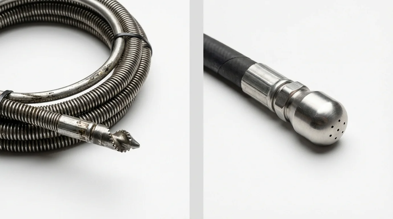 Drain snake cable and hydro jetting nozzle used for drain cleaning in Coal Hill, AR