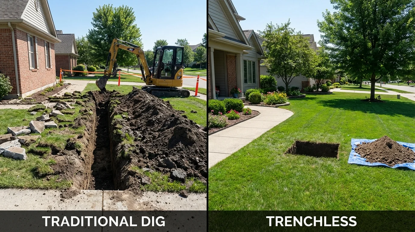 Trenchless sewer repair with minimal yard damage versus traditional excavation in Coal Hill, AR